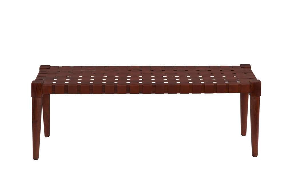 Martin Svensson Home - Harness Cognac Brown Woven Genuine Leather and Wood Accent Bench - 3711035 veiw 2