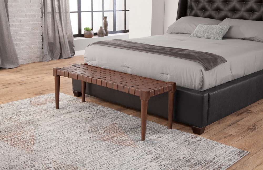 Martin Svensson Home - Harness Cognac Brown Woven Genuine Leather and Wood Accent Bench - 3711035 veiw 5