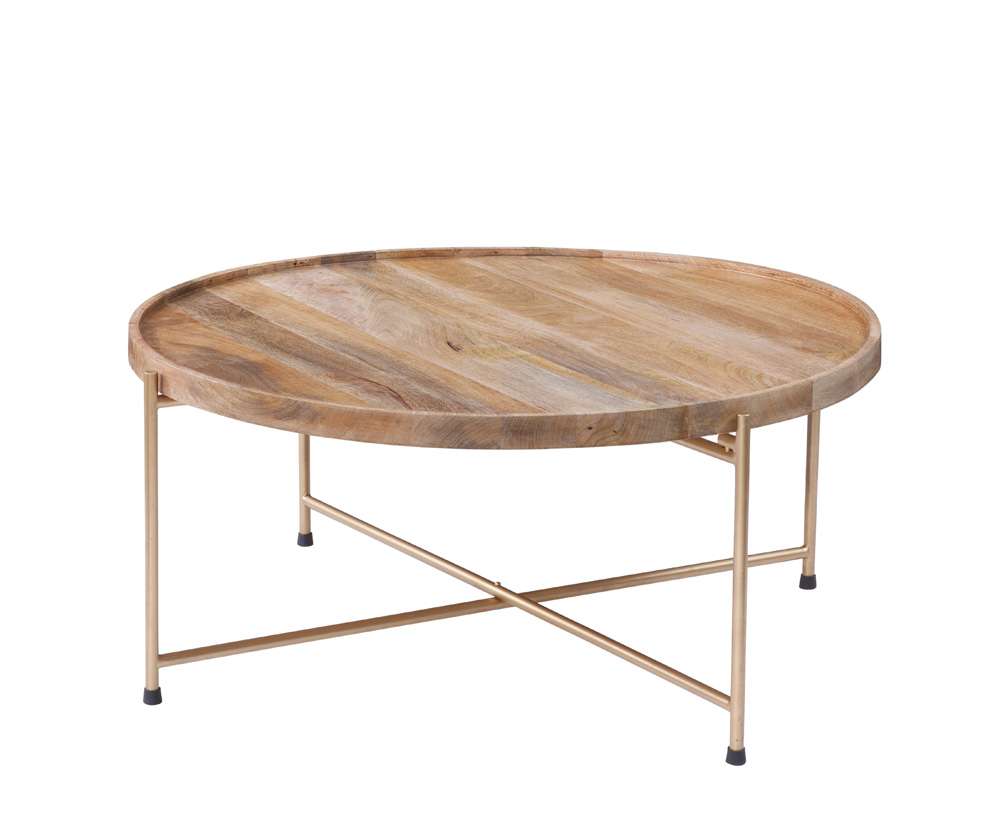 Martin Svensson Home - Hemingway 38 Solid Wood and Metal Round Tray Top Coffee Table in Natural Mango and Gold  - 8710127 veiw 1
