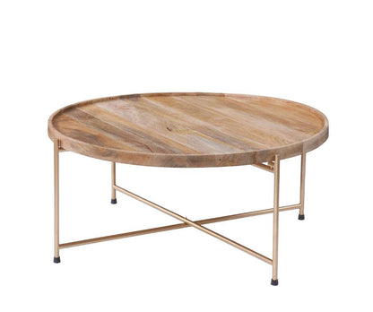 Martin Svensson Home - Hemingway 38 Solid Wood and Metal Round Tray Top Coffee Table in Natural Mango and Gold  - 8710127 veiw 1