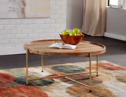 Martin Svensson Home - Hemingway 38 Solid Wood and Metal Round Tray Top Coffee Table in Natural Mango and Gold  - 8710127 veiw 2