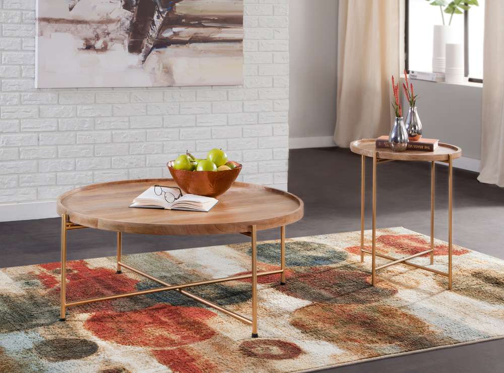 Martin Svensson Home - Hemingway 38 Solid Wood and Metal Round Tray Top Coffee Table in Natural Mango and Gold  - 8710127 veiw 3