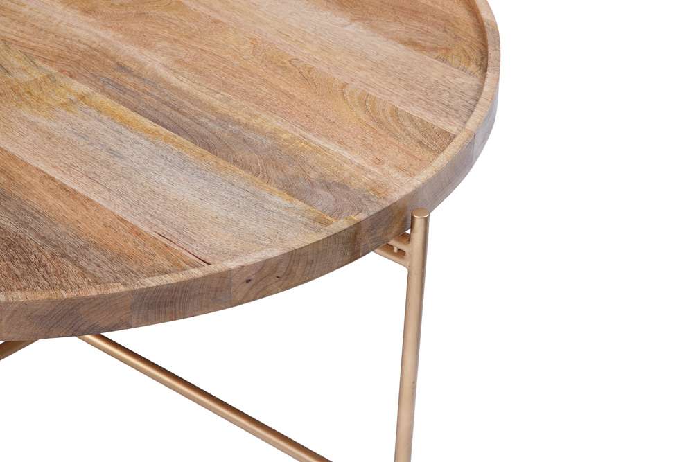 Martin Svensson Home - Hemingway 38 Solid Wood and Metal Round Tray Top Coffee Table in Natural Mango and Gold  - 8710127 veiw 4