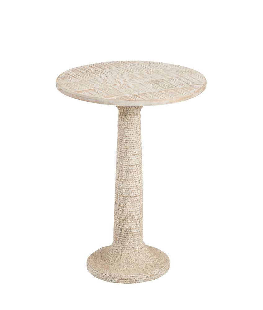 Martin Svensson Home - Kinney 18in Round Solid Wood End Table with Rope Wrapped Base, Whitewash - 3706418 veiw 1