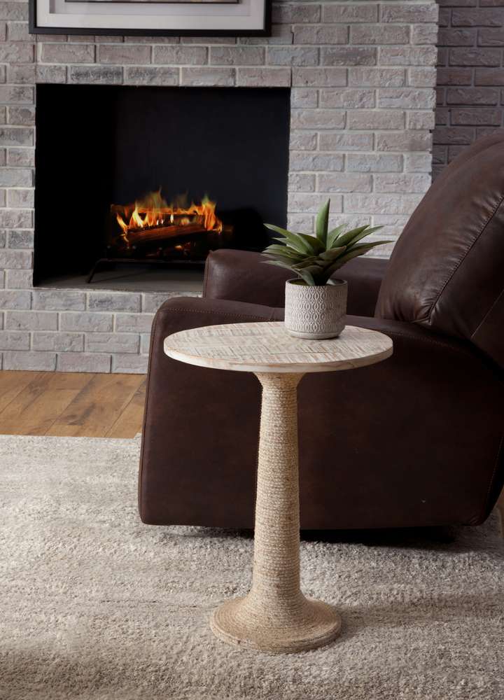Martin Svensson Home - Kinney 18in Round Solid Wood End Table with Rope Wrapped Base, Whitewash - 3706418 veiw 2