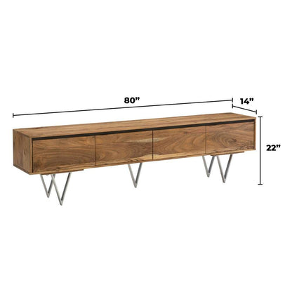 Martin Svensson Home - Maranello 4-Door 80in Solid Wood TV Stand, Natural Acacia - 9713337 veiw 3