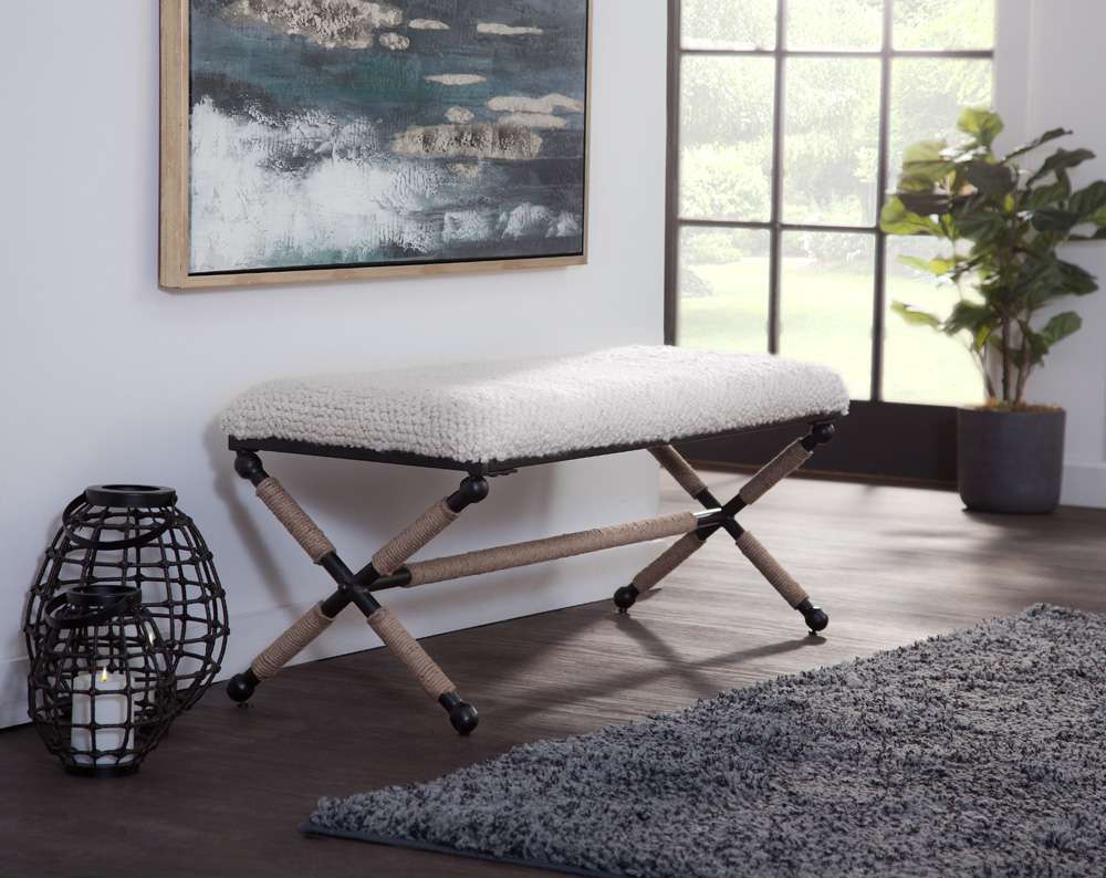 Martin Svensson Home - Martingale 48in Ivory Chunky Boucle Fabric Accent Bench  - 3706036 veiw 7