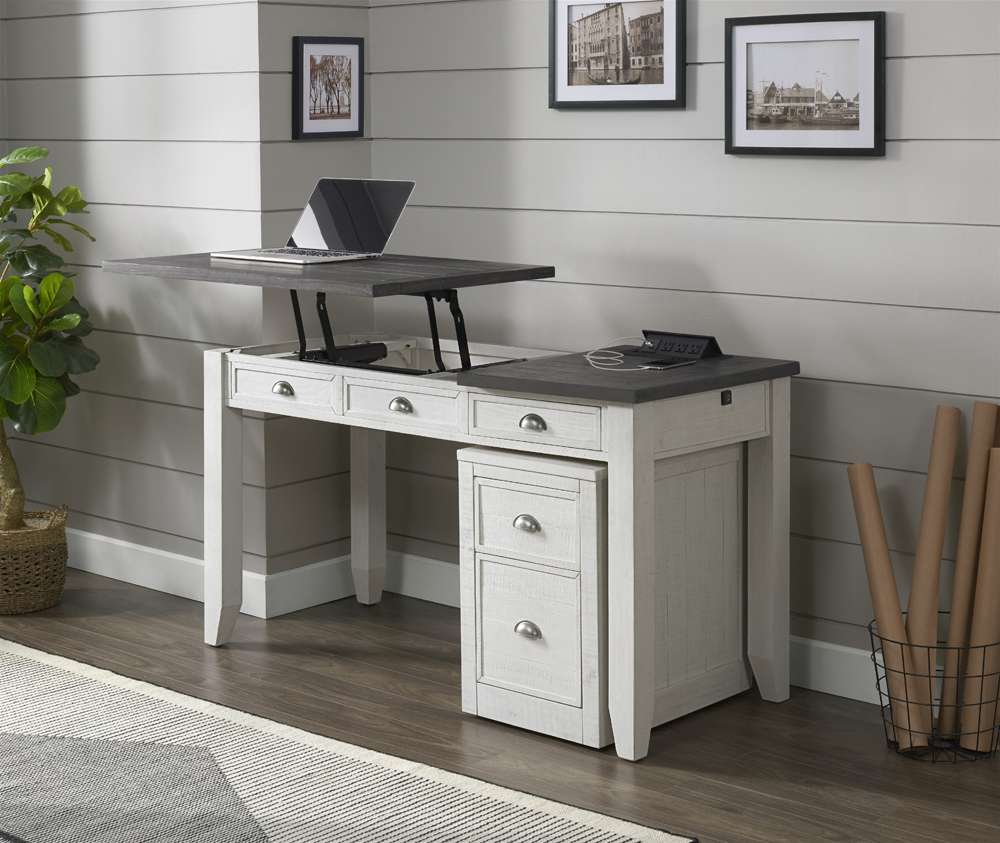 Martin Svensson Home -  Monterey 57in Lift-Top Desk with Fingerprint Lock, White Stain and Grey - 7908902 veiw 2