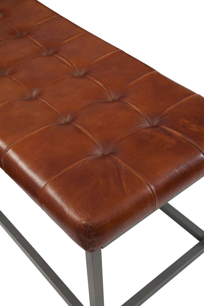Martin Svensson Home - Quarterhorse Cinnamon Brown Genuine Leather and Metal Accent Bench - 3711348 veiw 3