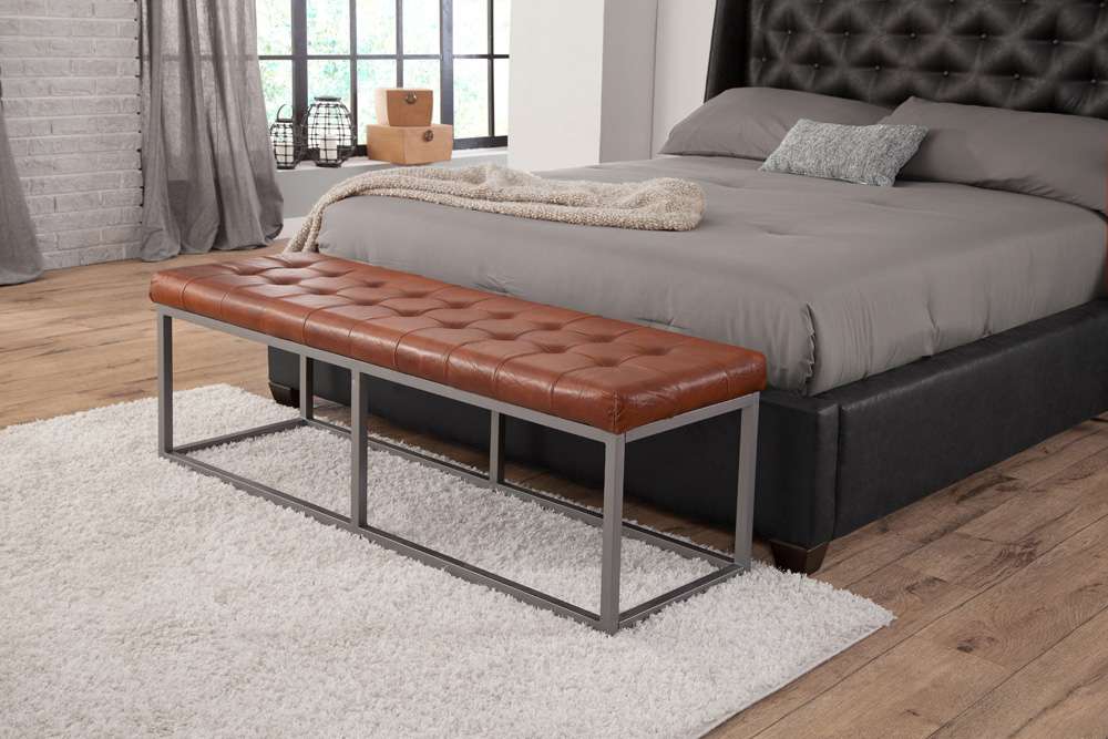 Martin Svensson Home - Quarterhorse Cinnamon Brown Genuine Leather and Metal Accent Bench - 3711348 veiw 4
