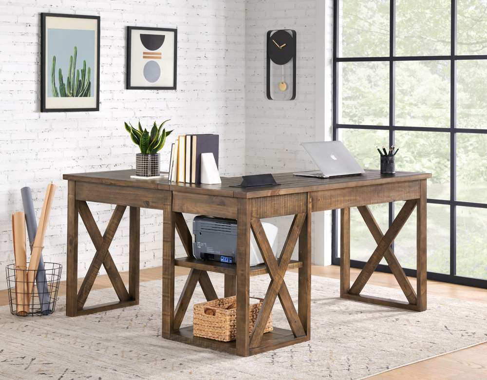 Martin Svensson Home -  Rustic 60in L Desk with Fingerprint Lock, Natural Brown - 7900403 veiw 1