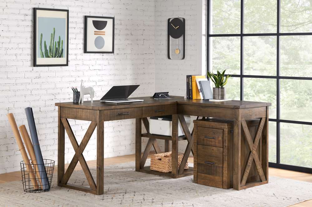 Martin Svensson Home -  Rustic 60in L Desk with Fingerprint Lock, Natural Brown - 7900403 veiw 2