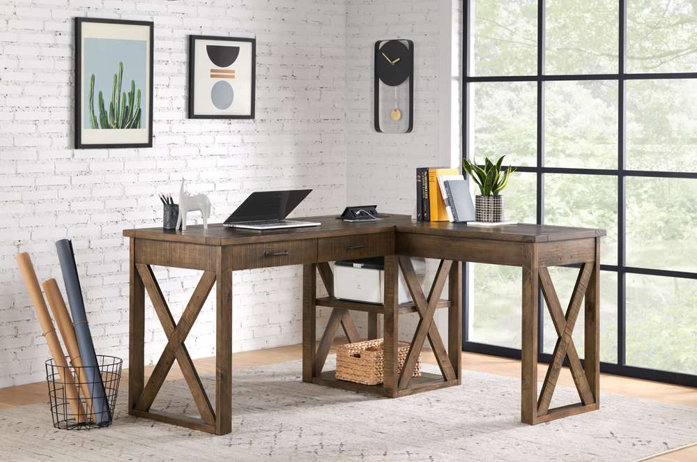 Martin Svensson Home -  Rustic 60in L Desk with Fingerprint Lock, Natural Brown - 7900403 veiw 3