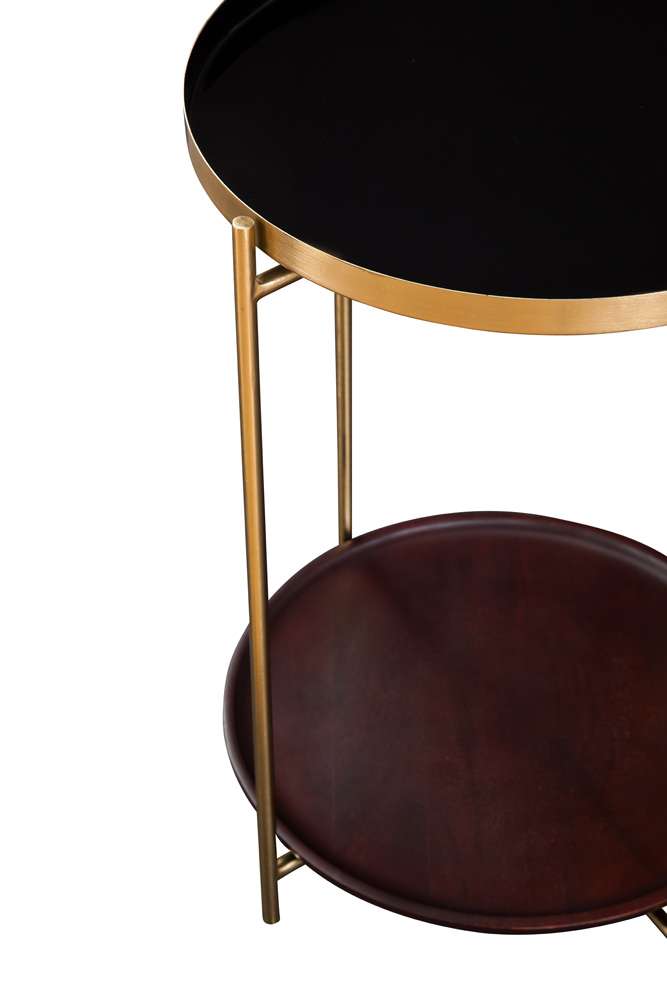 Martin Svensson Home - Stevie 16 Enameled Round Metal and Wood End Table in Black, Cherry, and Bronze - 8702131 veiw 2
