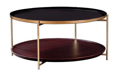 Martin Svensson Home - Stevie 36 Enameled Round Metal and Wood Coffee Table in Black, Cherry, and Bronze - 8702121 veiw 1