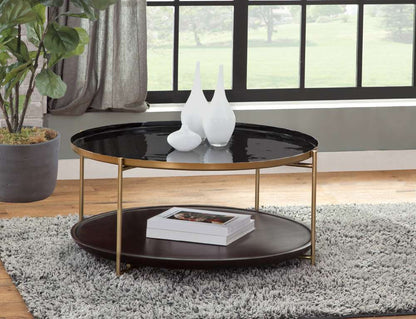 Martin Svensson Home - Stevie 36 Enameled Round Metal and Wood Coffee Table in Black, Cherry, and Bronze - 8702121 veiw 2