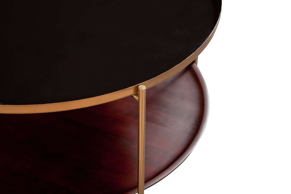 Martin Svensson Home - Stevie 36 Enameled Round Metal and Wood Coffee Table in Black, Cherry, and Bronze - 8702121 veiw 4