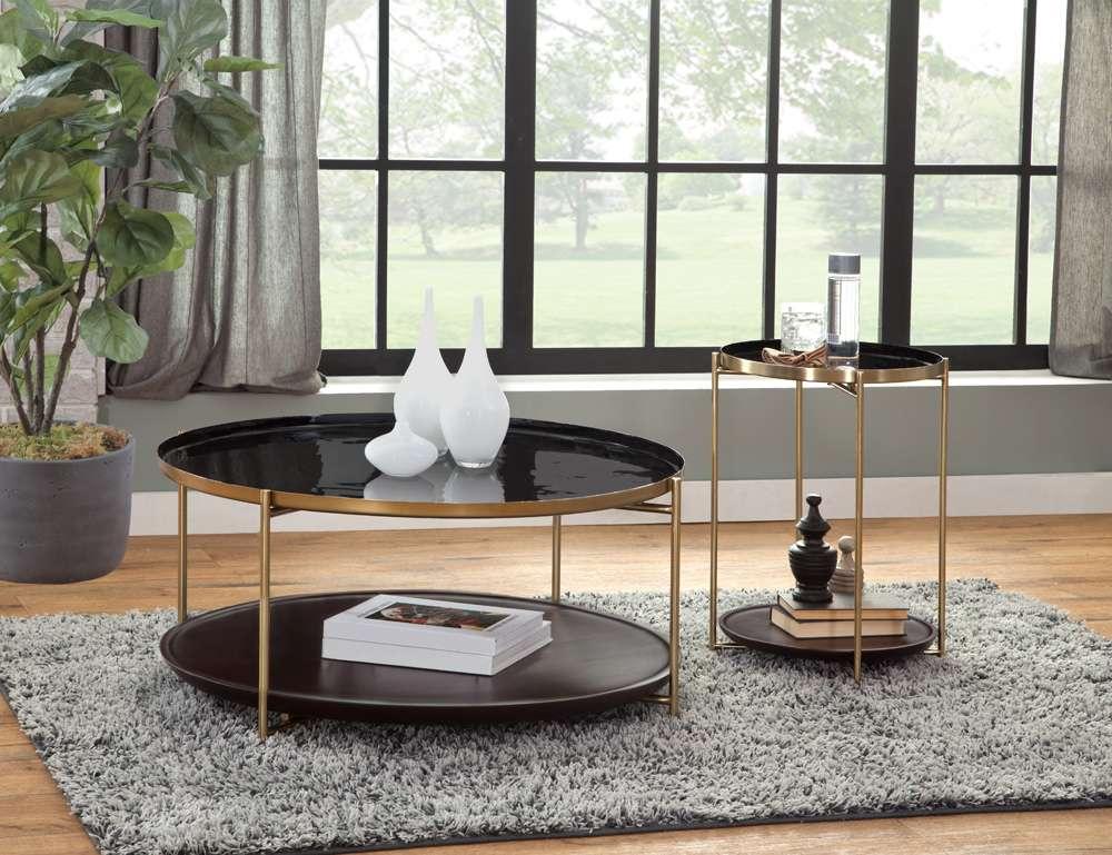 Martin Svensson Home - Stevie 36 Enameled Round Metal and Wood Coffee Table in Black, Cherry, and Bronze - 8702121 veiw 5