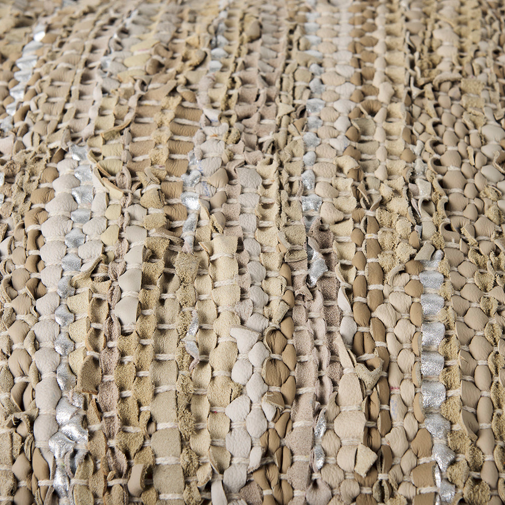 Mercana - Aadhya 16.0L x 16.0W x 16.0H Taupe/Silver Leather and Cotton Pouf - 69501 view 6