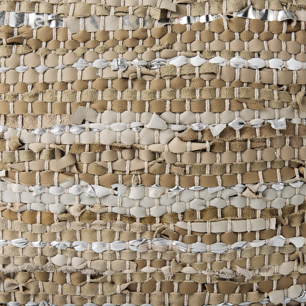 Mercana - Aadhya 16.0L x 16.0W x 16.0H Taupe/Silver Leather and Cotton Pouf - 69501 view 7