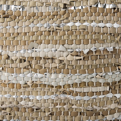 Mercana - Aadhya 16.0L x 16.0W x 16.0H Taupe/Silver Leather and Cotton Pouf - 69501 view 7