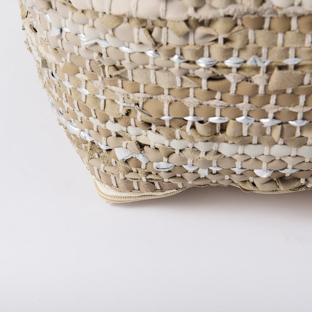 Mercana - Aadhya 16.0L x 16.0W x 16.0H Taupe/Silver Leather and Cotton Pouf - 69501 view 8