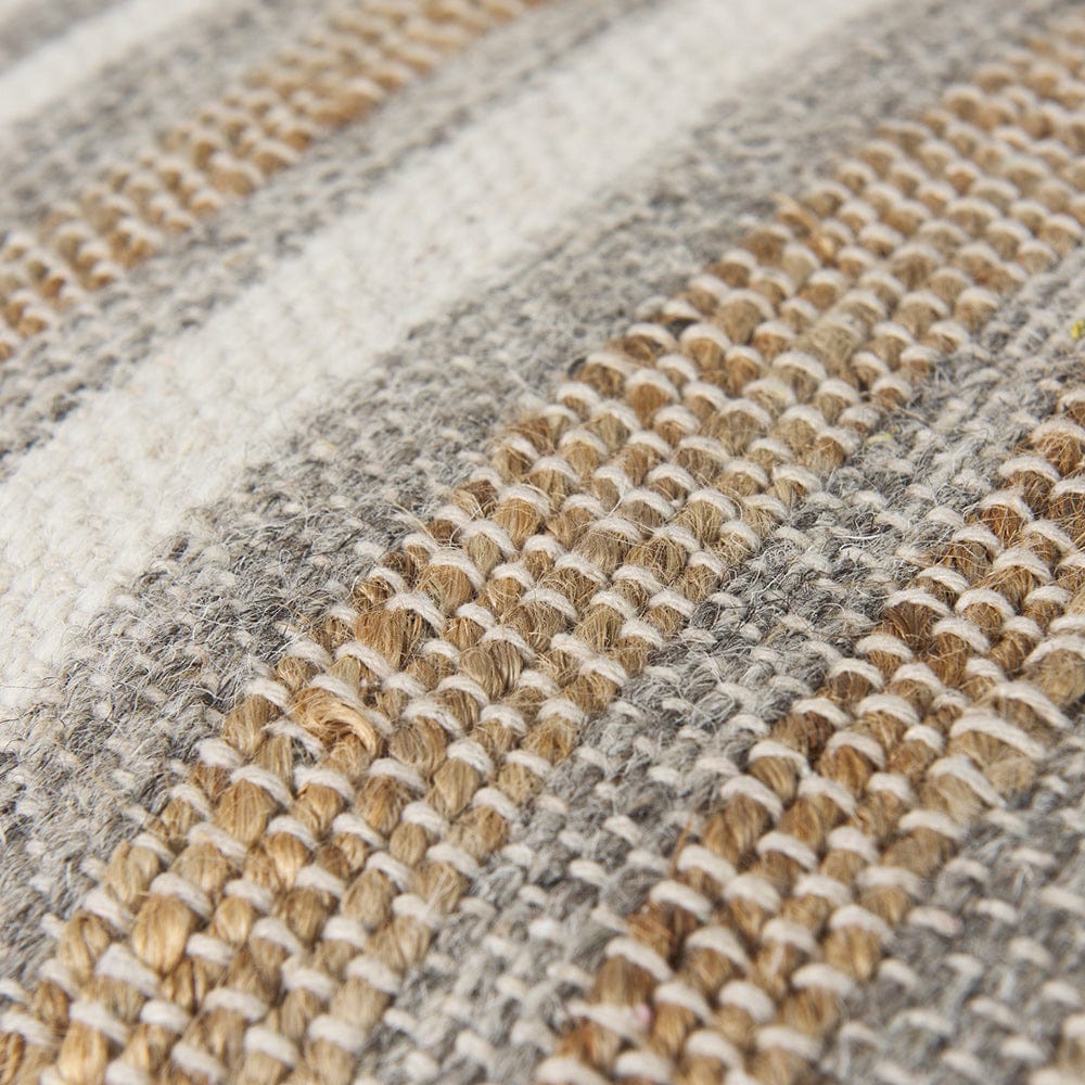 Mercana - Aahana 16.0L x 16.0W x 16.0H White/Taupe/Gray Striped Hemp and Cotton Pouf - 69502 view 4