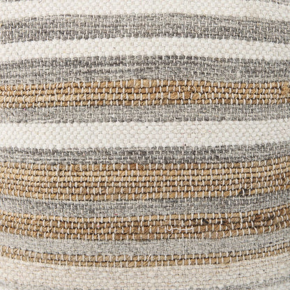 Mercana - Aahana 16.0L x 16.0W x 16.0H White/Taupe/Gray Striped Hemp and Cotton Pouf - 69502 view 5