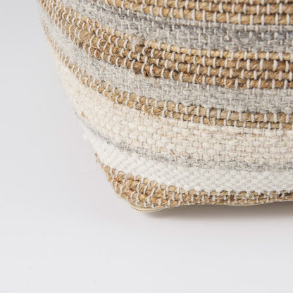 Mercana - Aahana 16.0L x 16.0W x 16.0H White/Taupe/Gray Striped Hemp and Cotton Pouf - 69502 view 6