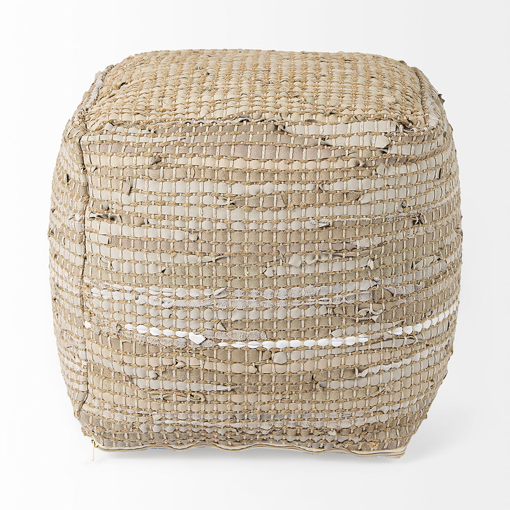 Mercana - Aalia 16.0L x 16.0W x 16.0H Beige Leather and Jute Pouf - 69503 view 2
