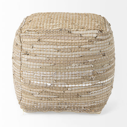 Mercana - Aalia 16.0L x 16.0W x 16.0H Beige Leather and Jute Pouf - 69503 view 2