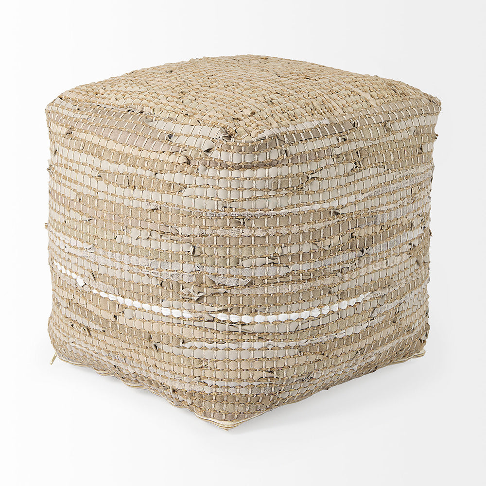 Mercana - Aalia 16.0L x 16.0W x 16.0H Beige Leather and Jute Pouf - 69503 view 3
