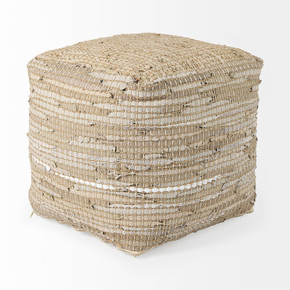 Mercana - Aalia 16.0L x 16.0W x 16.0H Beige Leather and Jute Pouf - 69503 view 3