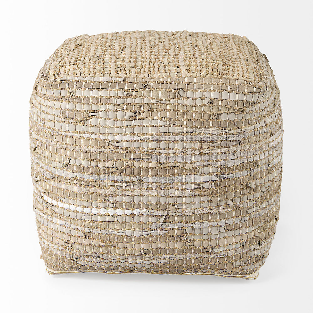 Mercana - Aalia 16.0L x 16.0W x 16.0H Beige Leather and Jute Pouf - 69503 view 4