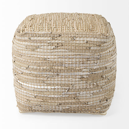 Mercana - Aalia 16.0L x 16.0W x 16.0H Beige Leather and Jute Pouf - 69503 view 4