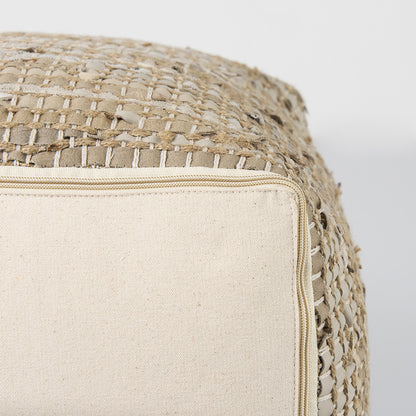 Mercana - Aalia 16.0L x 16.0W x 16.0H Beige Leather and Jute Pouf - 69503 view 9