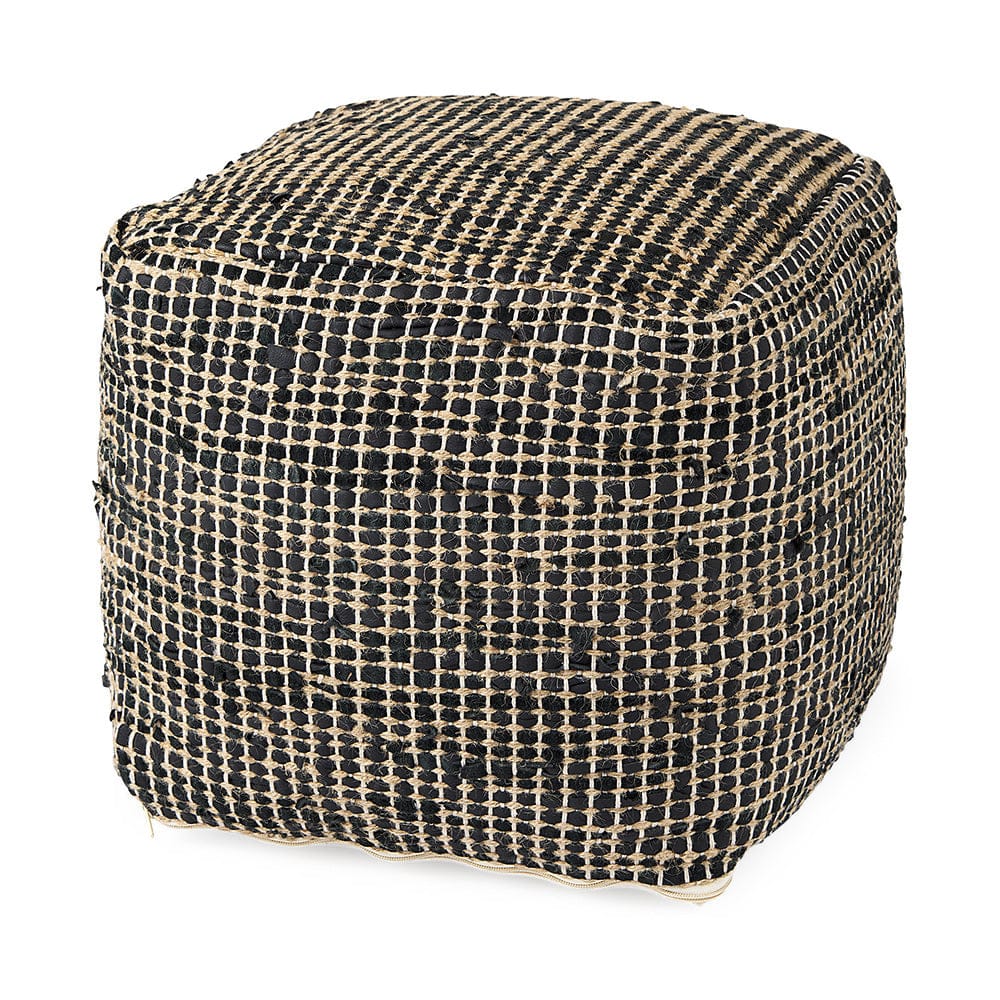 Mercana - Aalia 16.0L x 16.0W x 16.0H Charcoal Leather and Jute Pouf - 69561 view 1