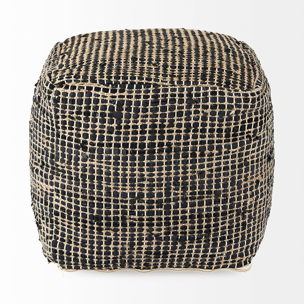 Mercana - Aalia 16.0L x 16.0W x 16.0H Charcoal Leather and Jute Pouf - 69561 view 2