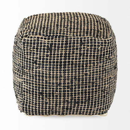 Mercana - Aalia 16.0L x 16.0W x 16.0H Charcoal Leather and Jute Pouf - 69561 view 2