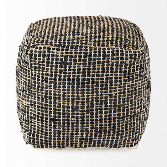 Mercana - Aalia 16.0L x 16.0W x 16.0H Charcoal Leather and Jute Pouf - 69561 view 2