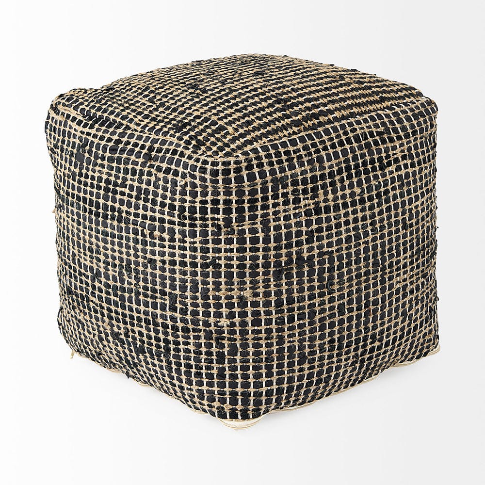 Mercana - Aalia 16.0L x 16.0W x 16.0H Charcoal Leather and Jute Pouf - 69561 view 3