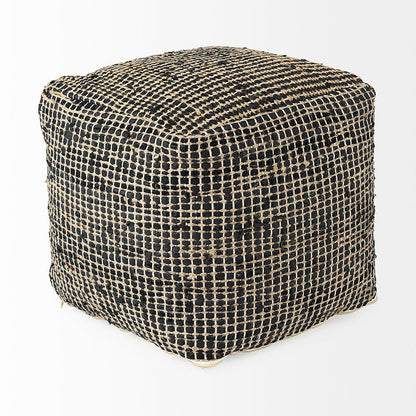 Mercana - Aalia 16.0L x 16.0W x 16.0H Charcoal Leather and Jute Pouf - 69561 view 3