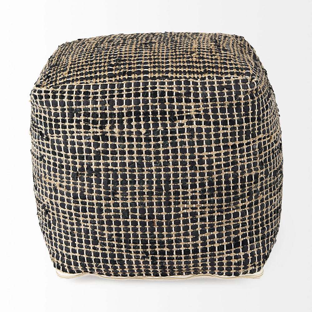 Mercana - Aalia 16.0L x 16.0W x 16.0H Charcoal Leather and Jute Pouf - 69561 view 4