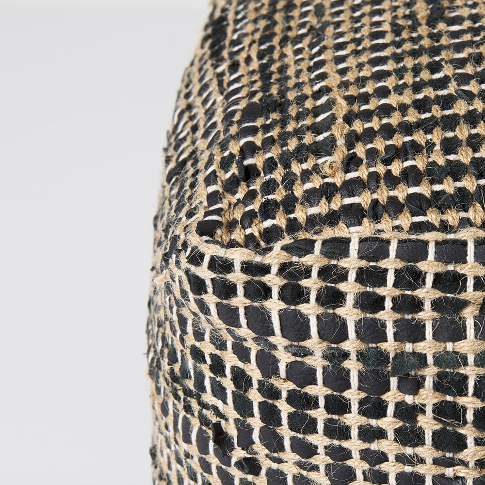 Mercana - Aalia 16.0L x 16.0W x 16.0H Charcoal Leather and Jute Pouf - 69561 view 5