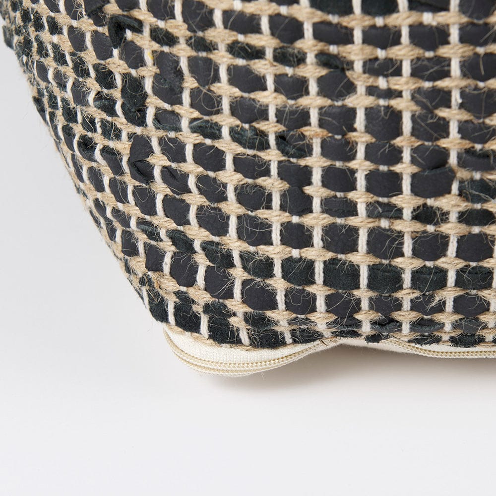 Mercana - Aalia 16.0L x 16.0W x 16.0H Charcoal Leather and Jute Pouf - 69561 view 8
