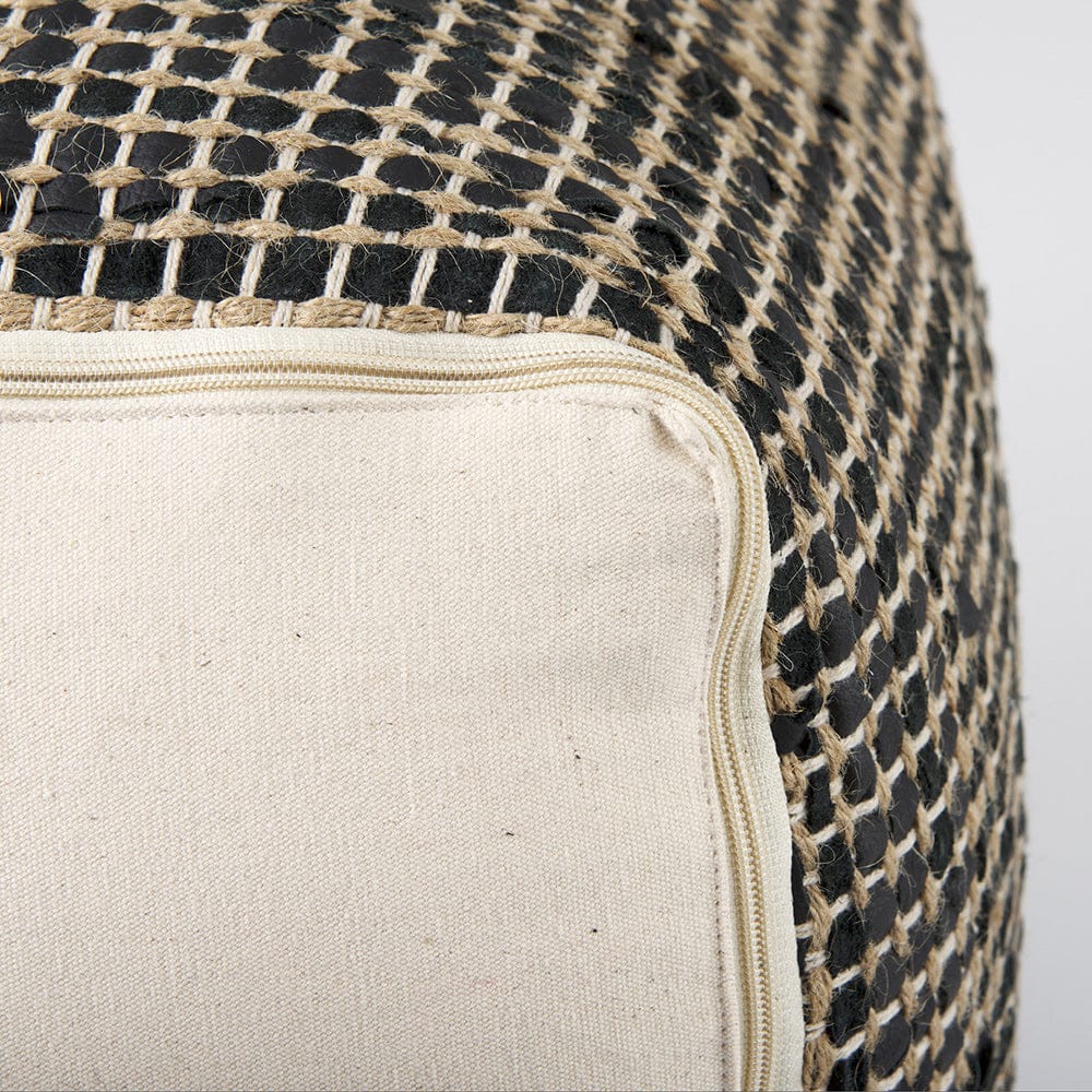 Mercana - Aalia 16.0L x 16.0W x 16.0H Charcoal Leather and Jute Pouf - 69561 view 9