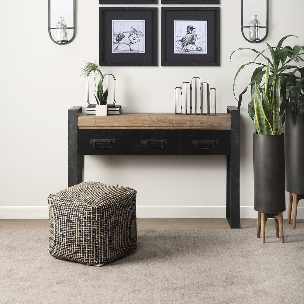 Mercana - Aalia 16.0L x 16.0W x 16.0H Charcoal Leather and Jute Pouf - 69561 view 10