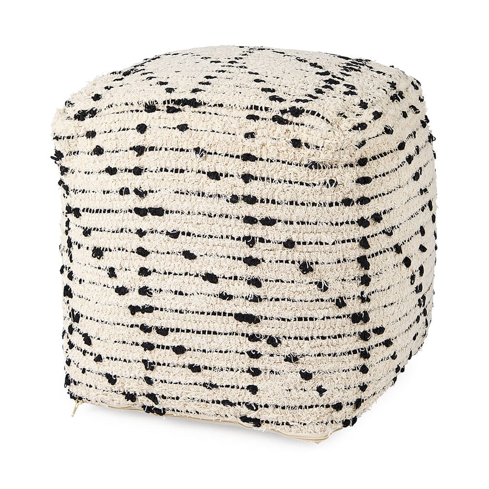 Mercana - Aarohi 16.0L x 16.0W x 16.0H Cream/Black Cotton Patterned Pouf - 69505 view 1