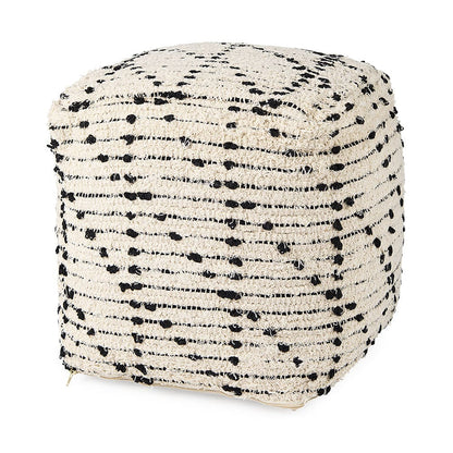 Mercana - Aarohi 16.0L x 16.0W x 16.0H Cream/Black Cotton Patterned Pouf - 69505 view 1