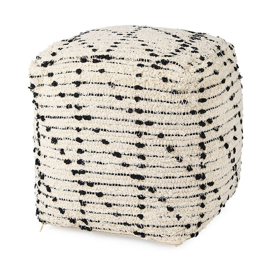 Mercana - Aarohi 16.0L x 16.0W x 16.0H Cream/Black Cotton Patterned Pouf - 69505 view 1